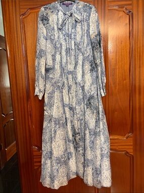 Ralph Lauren collection Blue and White Paisley Tie-Neck Maxi Dress